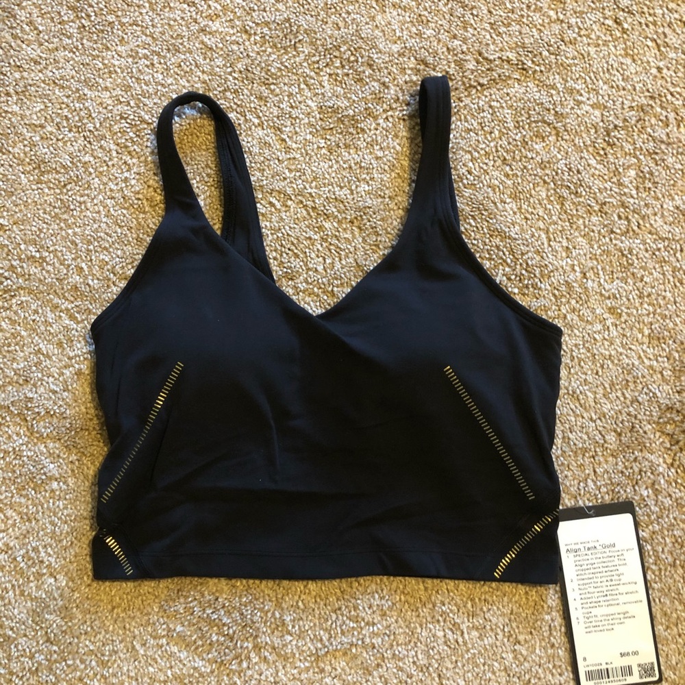 🔥SOLD🔥NWT lululemon align tank black and gold 8